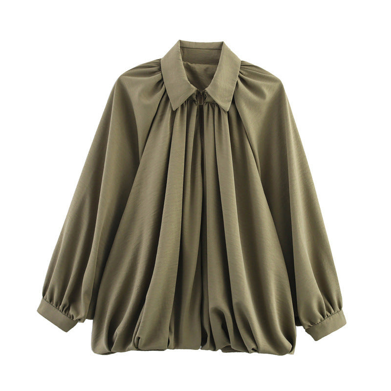 Pleated Puffy Bomber Jacket Shirt