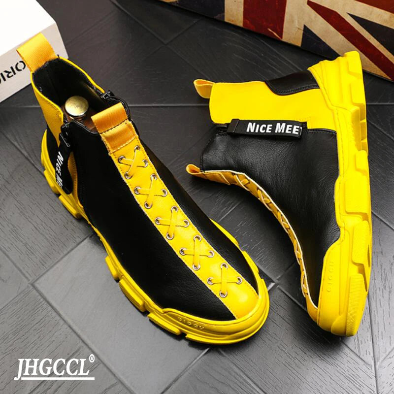 NEW Hip hops Men Breathable Sneakers Vulcanize Boots Male yellow black Mesh Casual boots Tenis Masculino Zapatos Hombre A32