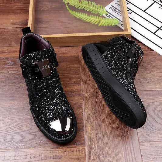 Sequins high-top shoes men's shoes nightclub fashion men's board shoes heighten fashion single shoe hairsty A4