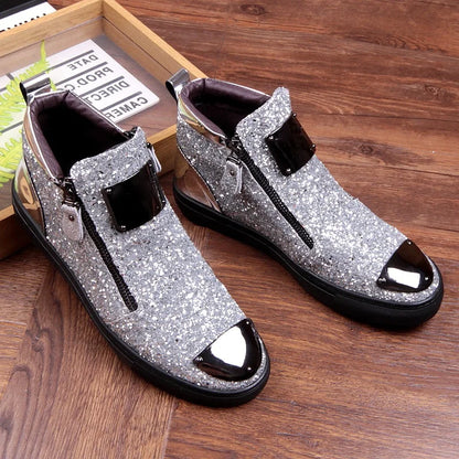 Sequins high-top shoes men's shoes nightclub fashion men's board shoes heighten fashion single shoe hairsty A4