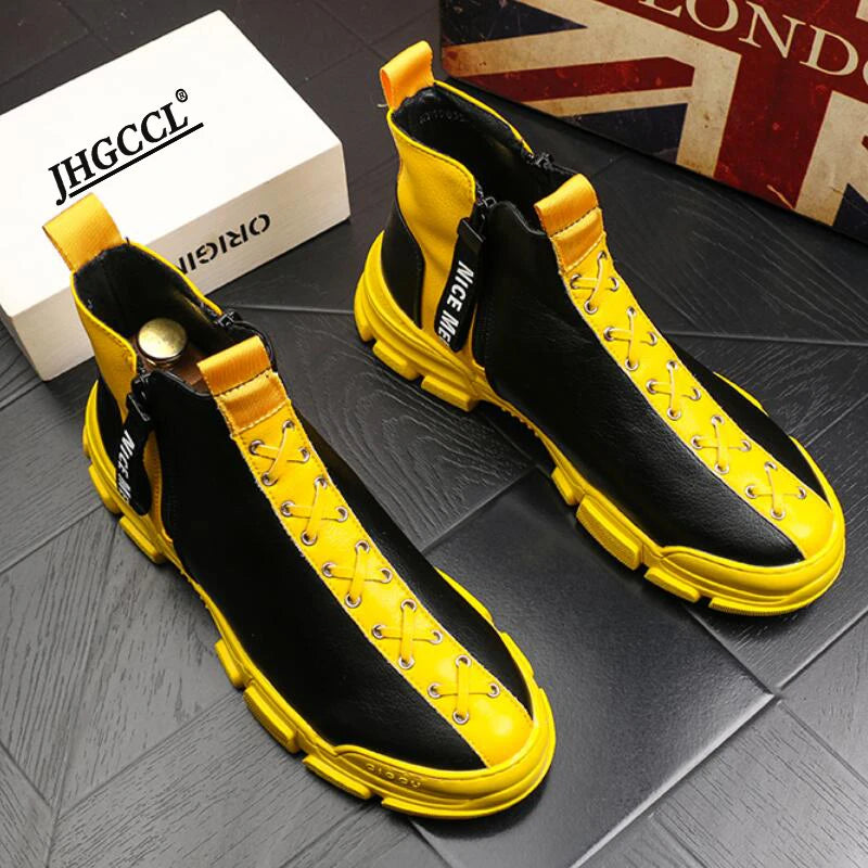 NEW Hip hops Men Breathable Sneakers Vulcanize Boots Male yellow black Mesh Casual boots Tenis Masculino Zapatos Hombre A32