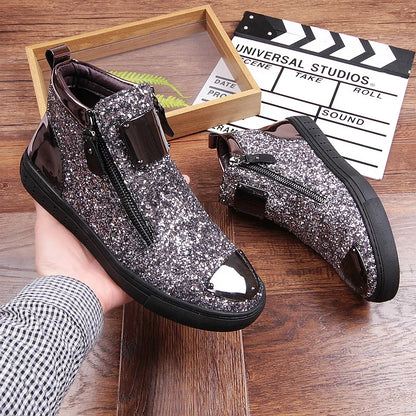 Sequins high-top shoes men's shoes nightclub fashion men's board shoes heighten fashion single shoe hairsty A4