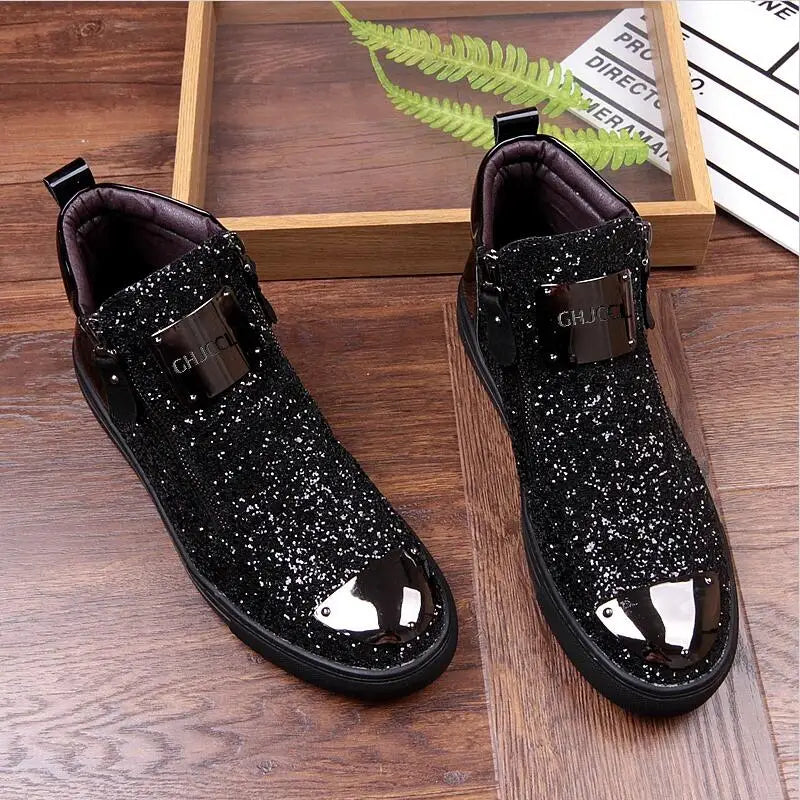 Sequins high-top shoes men's shoes nightclub fashion men's board shoes heighten fashion single shoe hairsty A4