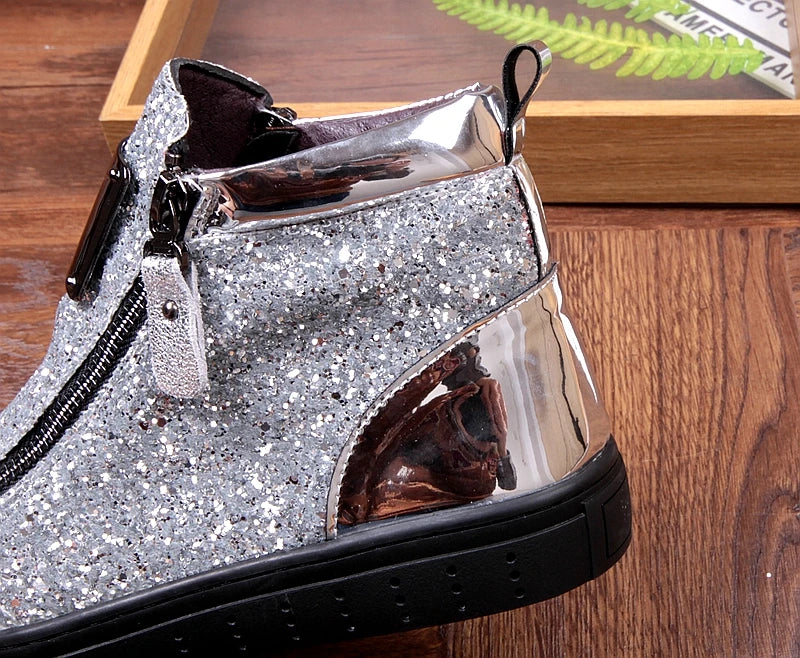 Sequins high-top shoes men's shoes nightclub fashion men's board shoes heighten fashion single shoe hairsty A4