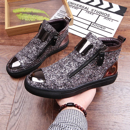 Sequins high-top shoes men's shoes nightclub fashion men's board shoes heighten fashion single shoe hairsty A4