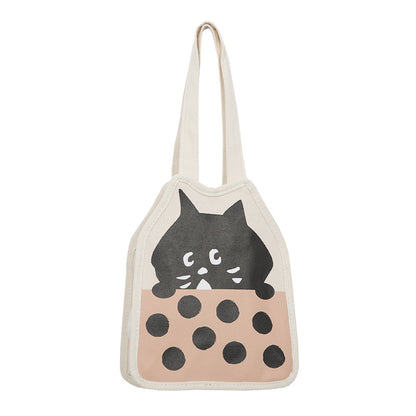 Casual Hand-carrying Cute Kitten Illustration Canvas Bag Female