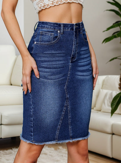 Casual Fashion Stretchy High Waist Slimming Slit Sheath Denim Skirt