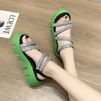 Summer Cross Strap Rhinestone Platform Platform Piano Bottom Open Toe Beach Sandals Women's Shoes Trend Sandles