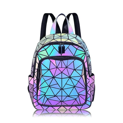 Fashion Women's luminous Backpack PVC holographic geometric School Bags For Teenage Girls Bagpack mochila feminina Travel Should