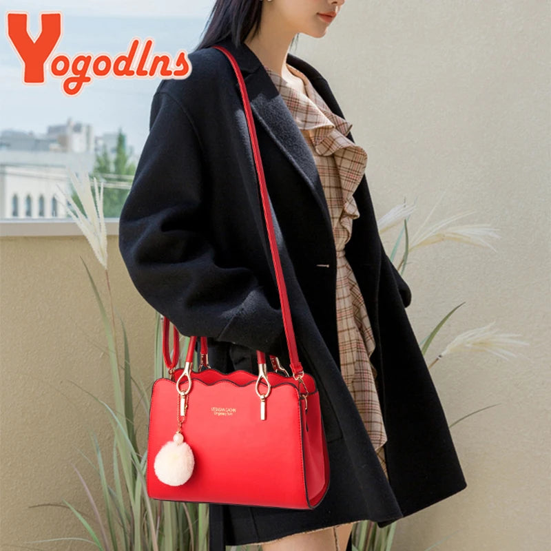 Yogodlns Women Handbags Ladies Large Tote Bag Female Square Shoulder Bags Bolsas Femininas Sac PU Leather Hairball Crossbody Bag