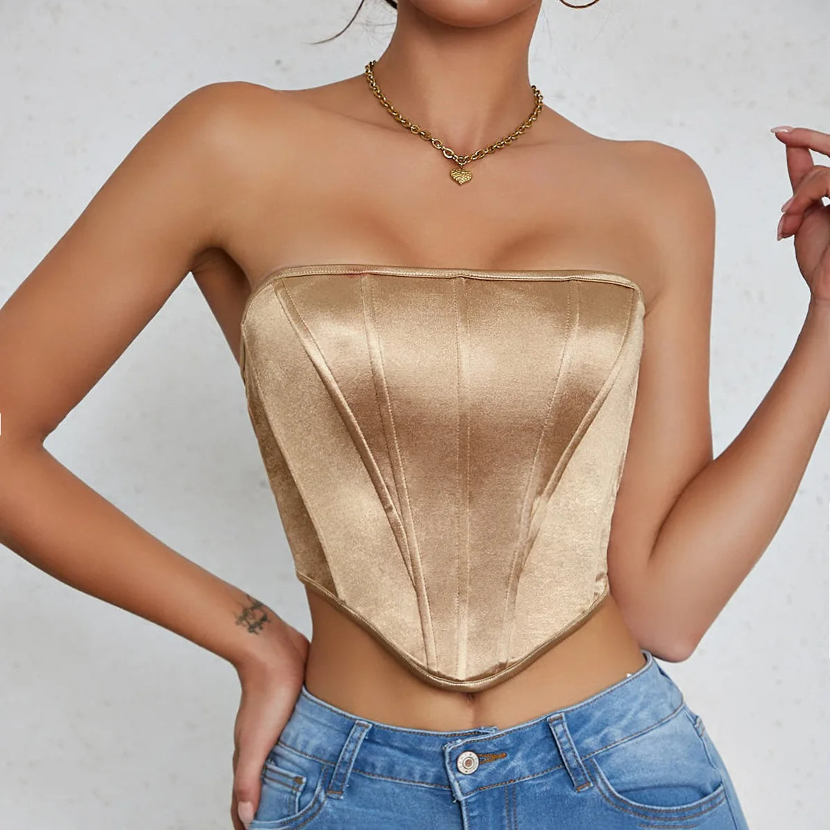 Women Crop Tops 2023 Spring Satin Corset Off Shoulder Bone Patchwork Romance Sexy Cincher Waist Shapewear Tank Body Shaper