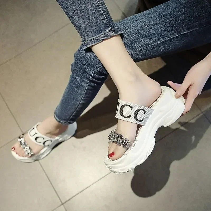 2024 New Summer Fashion Women Wedges Sandals Beach Casual Woman Platform Open Toe Shoes Ladies All-match Rhinestone Sandals