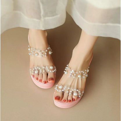 Women's Transparent PVC High-heel Sandal 2024New Platform Chunky 9CM Slippers Thick-soled Open Toe Beach Lides Summer Women Shoe