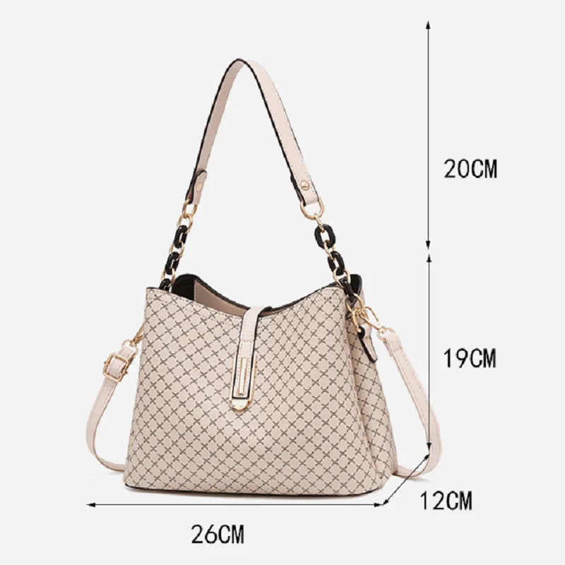 Vintage PU Leather Ladies Bucket Bag Trend Versatile Large Capacity Women Crossbody Handbag Portable Printed Single-shoulder Bag