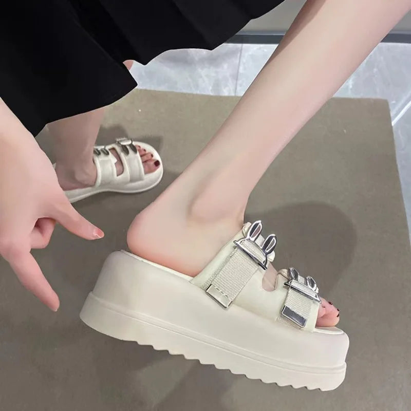 Women's Slippers and Ladies Sandals on Beach Slides Open Toe Summer 2023 Heeled Shoes Designer Animal Height Off White Unique 39