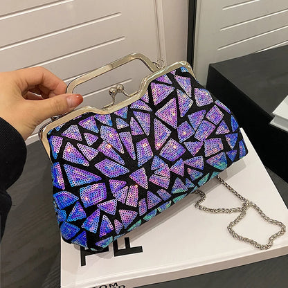 2023 Fashion Multicolor Sequins Evening Bag hasp Luxury Handbag Chain Women Shoulder Crossbody Bag Lady Wedding Party Clutch bag