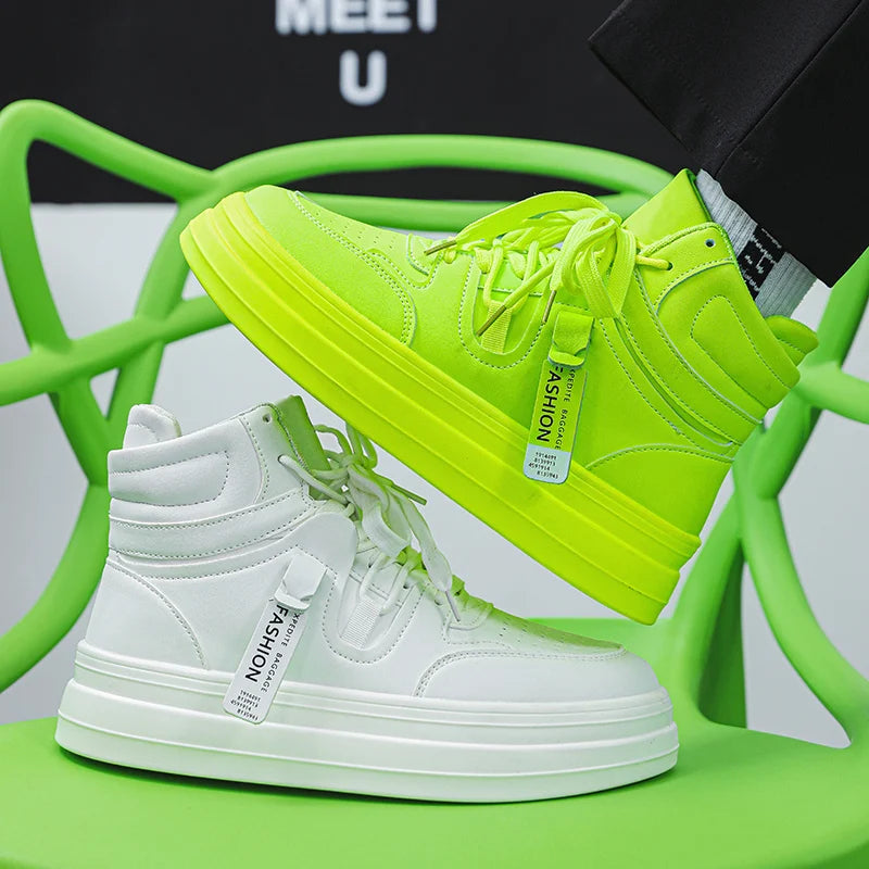 Trendy Green Height-increasing Platform Sneakers for Men Autumn Winter Casual Sneaker Men Flats Lace-up High Top Sneakers Men