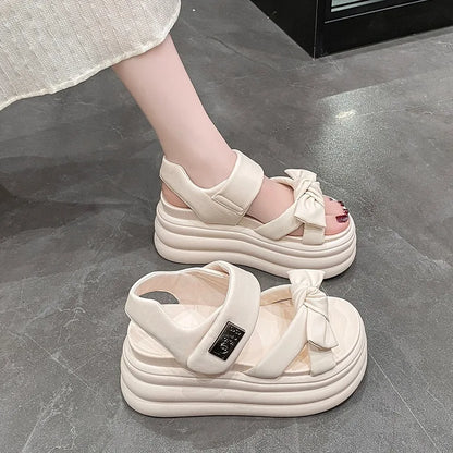 High Platform Sandals Women 2024 Summer Breathable 8CM High Heels Ladies Leather Sneakers Wedges Chunky Slippers Sandalias Mujer