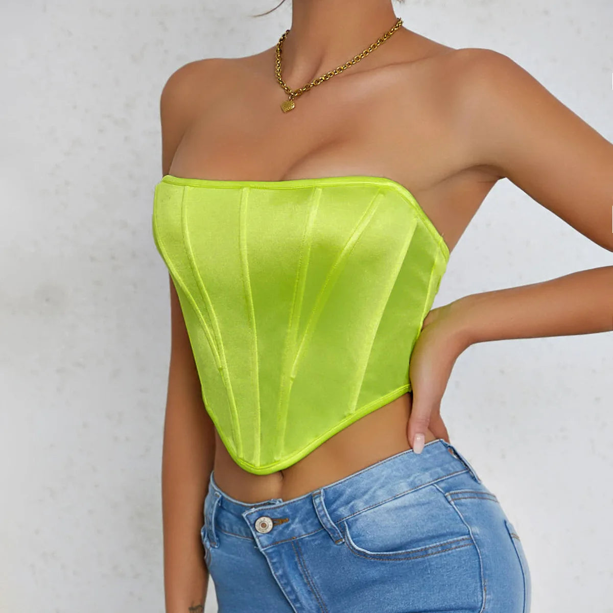 Women Crop Tops 2023 Spring Satin Corset Off Shoulder Bone Patchwork Romance Sexy Cincher Waist Shapewear Tank Body Shaper