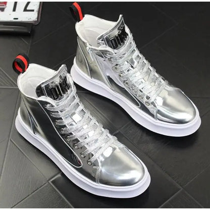 2024 New Men's High-Top Board Versatile Casual Leather Ankle Platform Hight Increasing Youth Boots