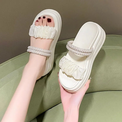 New Summer High Platform Women Sandals Slip-On 8.5CM Wedges Bling Shoes Fashion Outside Chunky Sandals Beach Casual Slides Woman