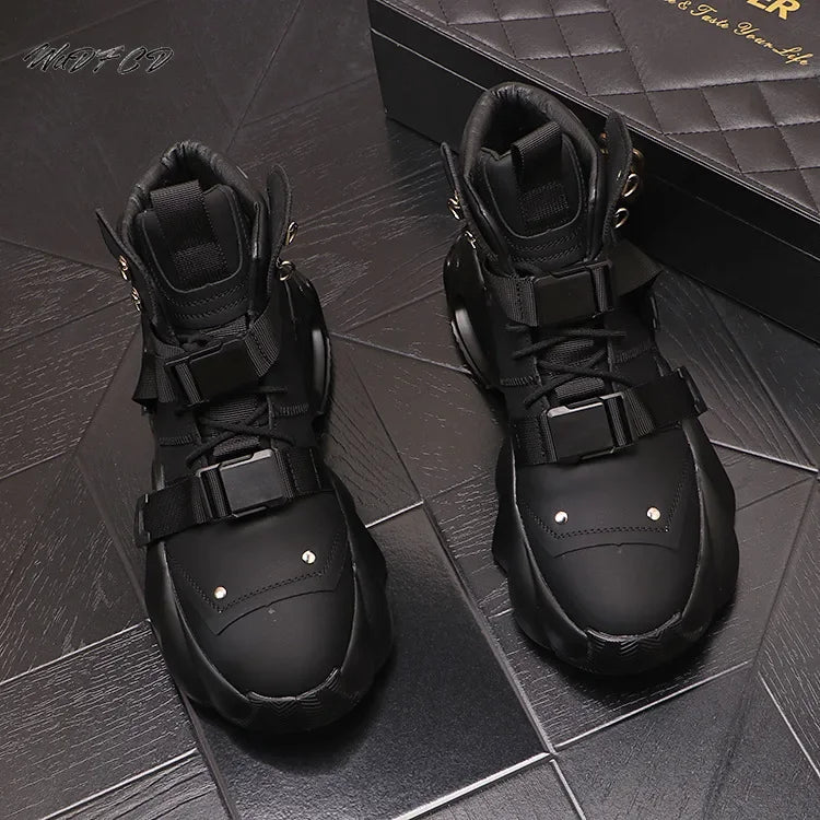 2024 High Top Chunky Sneaker Men Designer Air Cushion Shoes Fashion Casual Genuine Leather Cowhide Height Increased Platform Shoes