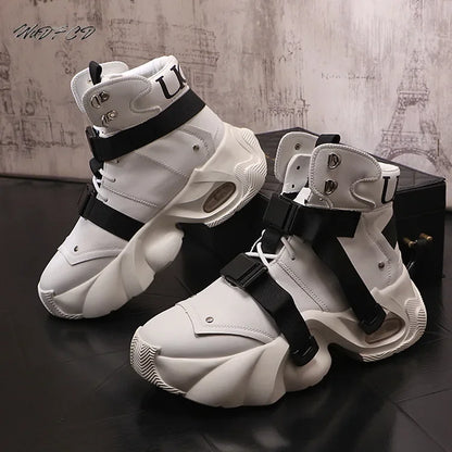 2024 High Top Chunky Sneaker Men Designer Air Cushion Shoes Fashion Casual Genuine Leather Cowhide Height Increased Platform Shoes