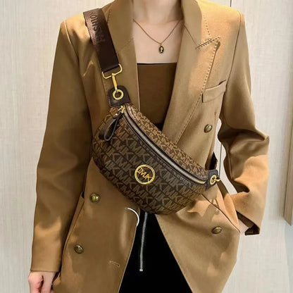 Vintage Shoulder Bag Women'S Printed Letter Crossbody Chest Bag With Adjustable Strap Designer Luxury Soft Leather Waist Packs