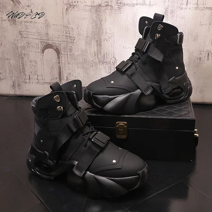 2024 High Top Chunky Sneaker Men Designer Air Cushion Shoes Fashion Casual Genuine Leather Cowhide Height Increased Platform Shoes