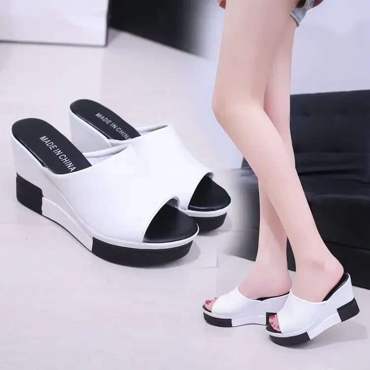 Summer New Women's Thick Bottom Sponge High Heel Solid Color Slippers Eva Outsole Slip-on One-piece Sandals Wholesale