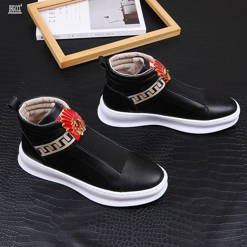 New men's riveted shoes Men's leather loafers men's shoes Thick high top riding boots High quality flat boots A5