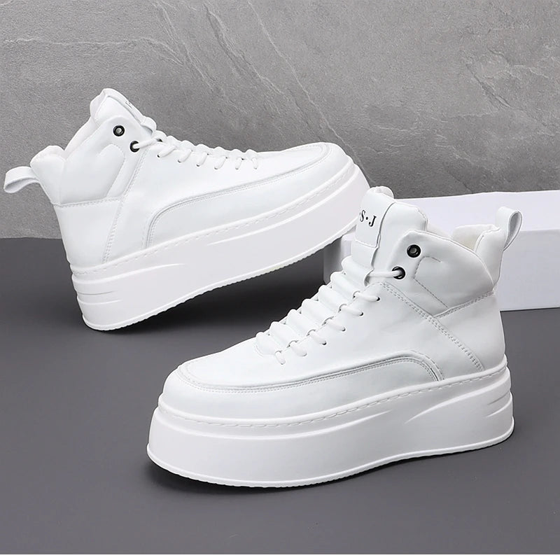 High Tops Luxury Designer Men's New Lace Up Platform  Height Increasing Shoes Male Sports Comfortable Walking Sneakers