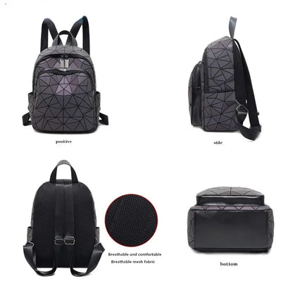 Fashion Women's luminous Backpack PVC holographic geometric School Bags For Teenage Girls Bagpack mochila feminina Travel Should