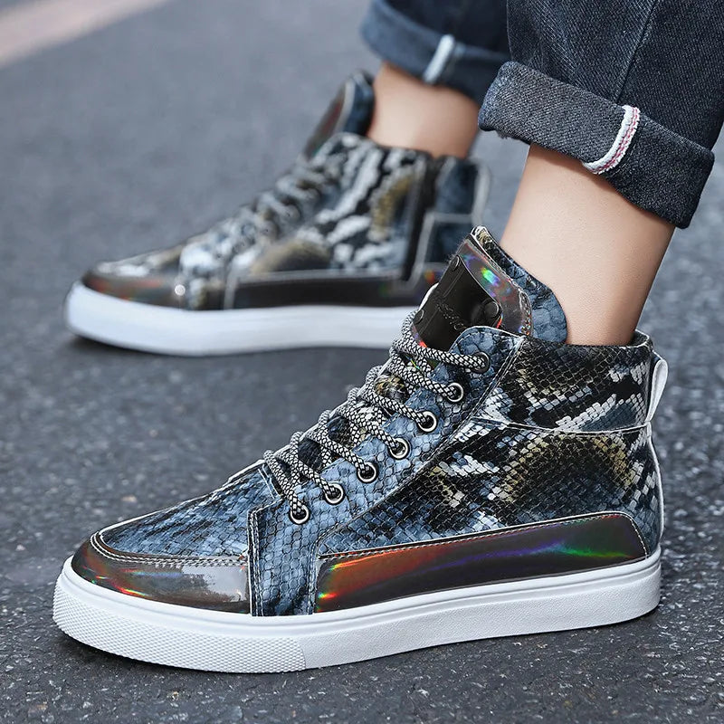 Fashion Glitter Mens Designer Shoes Luxury Leather Sneakers Men Quality High Top Skateboard Shoes Man Hip-Hop Sneakers Size 45