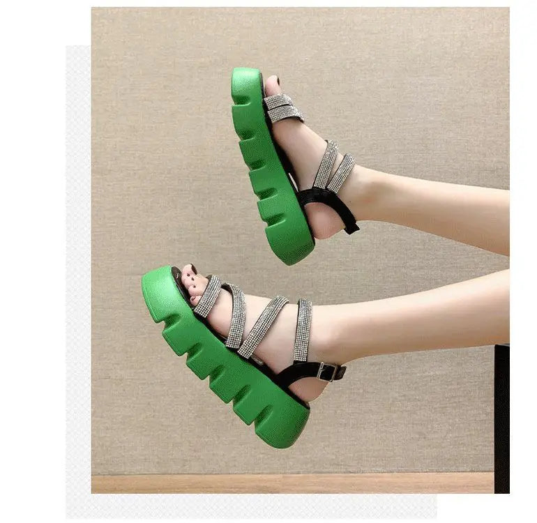 Summer Cross Strap Rhinestone Platform Platform Piano Bottom Open Toe Beach Sandals Women's Shoes Trend Sandles