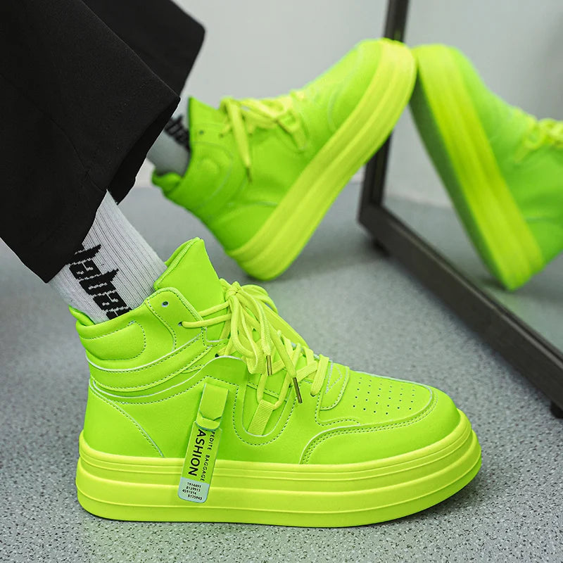 Trendy Green Height-increasing Platform Sneakers for Men Autumn Winter Casual Sneaker Men Flats Lace-up High Top Sneakers Men