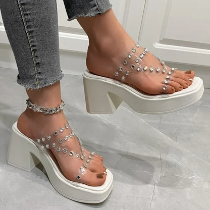 Crystal High Heels Slippers Women 2024 Summer New Fashion PVC Luxury Shoes for Women Transparent Slingback Pumps Zapatos Mujer