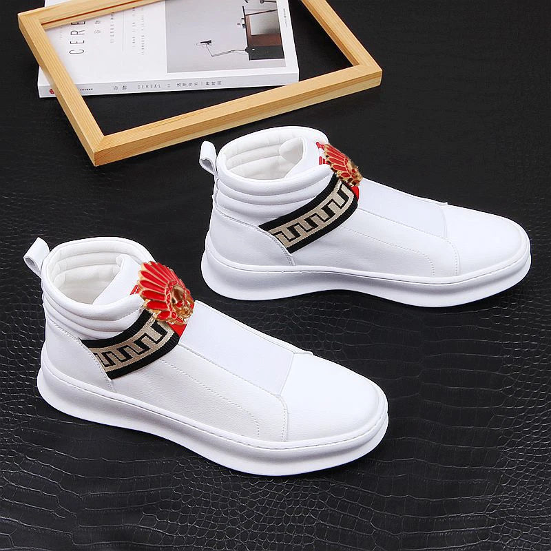 New men's riveted shoes Men's leather loafers men's shoes Thick high top riding boots High quality flat boots A5