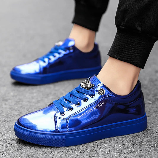 2024 Fashion blue High Mirrors Shoes Men Casual Big Size Glitter Leather Men Footwear Comfortable Flat Man Shoes zapatos hombre