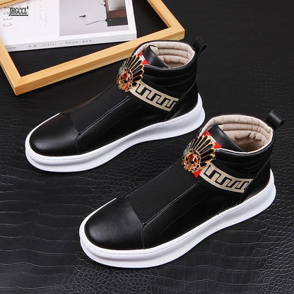 New men's riveted shoes Men's leather loafers men's shoes Thick high top riding boots High quality flat boots A5