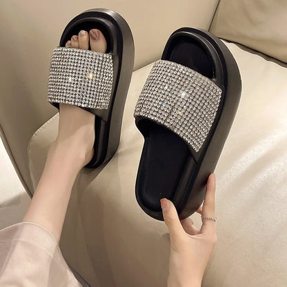 On A Wedge Shoes Woman 2024 Slippers For Swimming Pool Luxury Slides Pantofle Jelly Flip Flops Platform Big Size Low Beach Desig