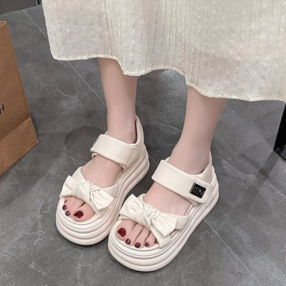 High Platform Sandals Women 2024 Summer Breathable 8CM High Heels Ladies Leather Sneakers Wedges Chunky Slippers Sandalias Mujer