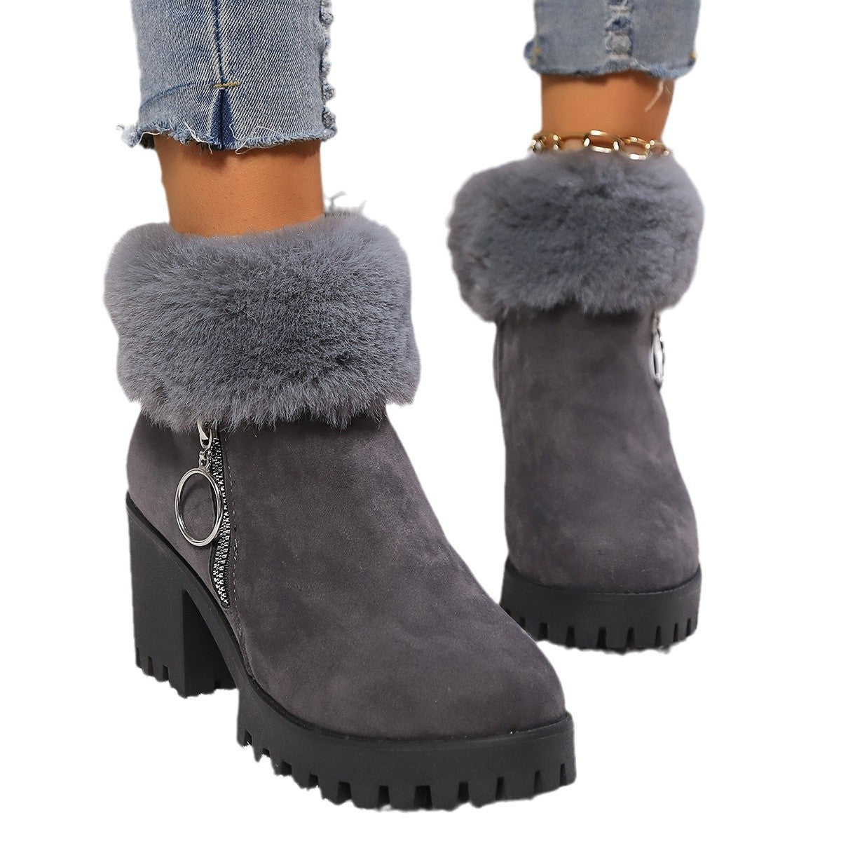 Snow Velvet Thermal And Thickening Thick Heel Women's Short Boots