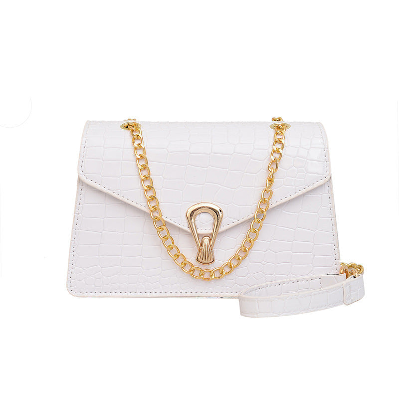 Rose Red Crocodile Pattern Women's Chain Bag