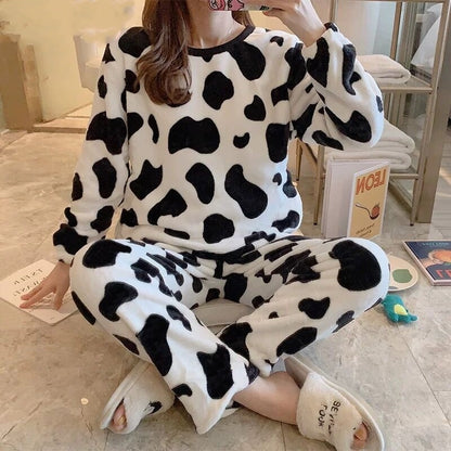 Korean Style Sweet Cute Student Autumn And Winter Coral Fleece Fleece-lined Thickened Loungewear