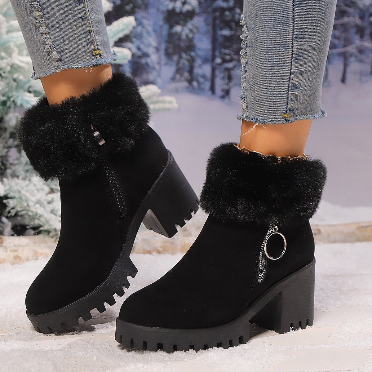 Snow Velvet Thermal And Thickening Thick Heel Women's Short Boots