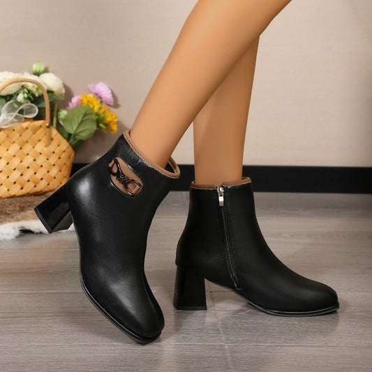 Casual All-match Plus Size Square Head Chunky Heel Martin Boots