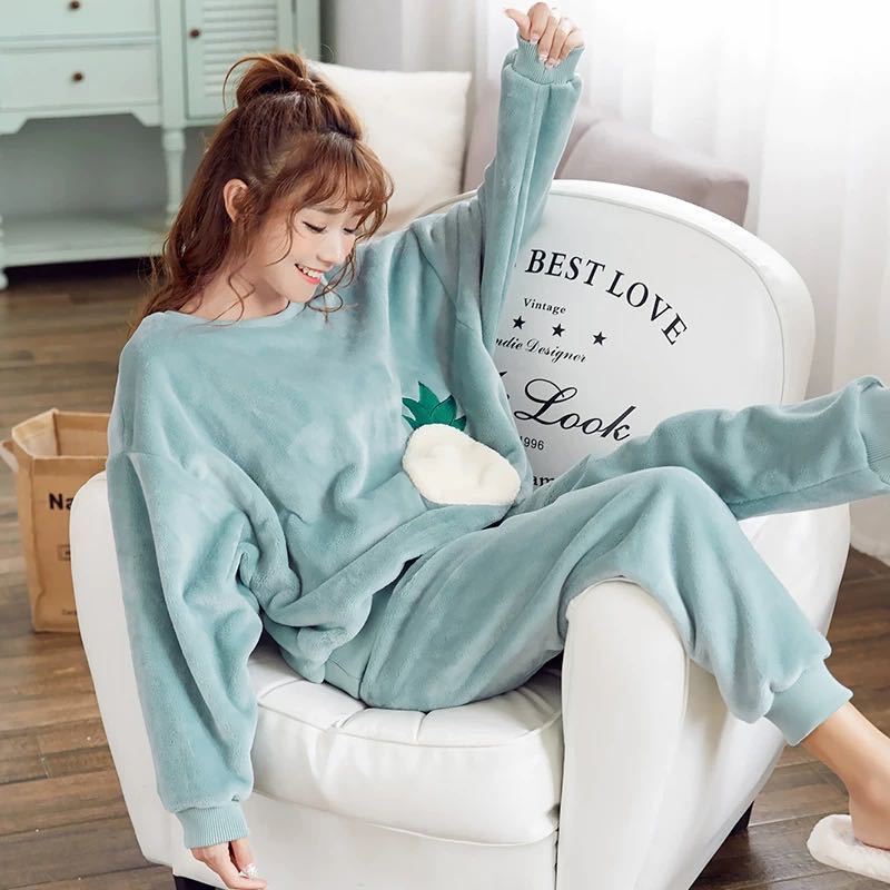 Korean Style Sweet Cute Student Autumn And Winter Coral Fleece Fleece-lined Thickened Loungewear