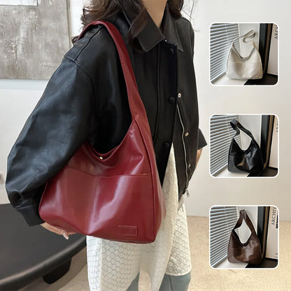 Women Vintage Hobo Bag Casual PU Leather Shoulder Bag Large Capacity Retro Tote Handbag Soft Underarm Bag Fall Winter Bag