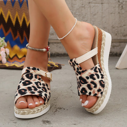 Spring New Wedge Platform Leopard Print Sandals